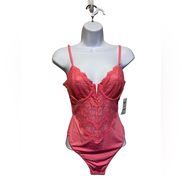 NWT INC International Concepts Micro Lace Thong Bodysuit Gemstone Pink - Picture 2 of 6